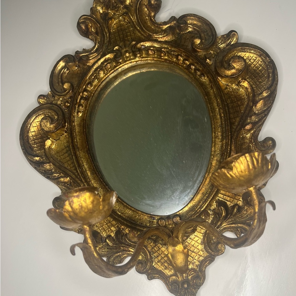 Vintage 19th century Gold Ornate Wall Mirror with 2 candles holder